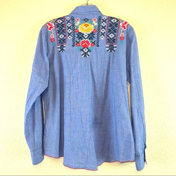 Johnny Was 3J Workshop Women's Floral High-Low Hem Button Down Long Sleeve Shirt - Picture 9 of 15